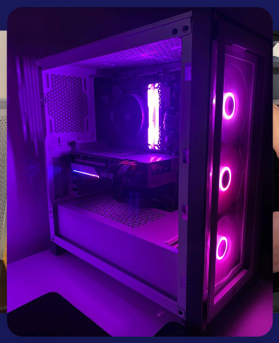 PC gamer con iluminación RGB violeta revisada por FIX-PC